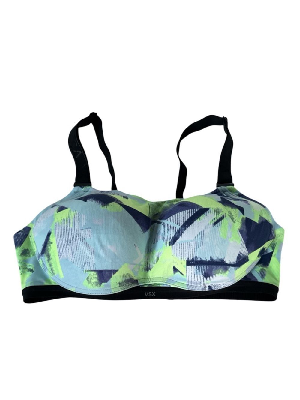 VSX Lime Green and Blue Abstract Print Molded Sports Bra EUC